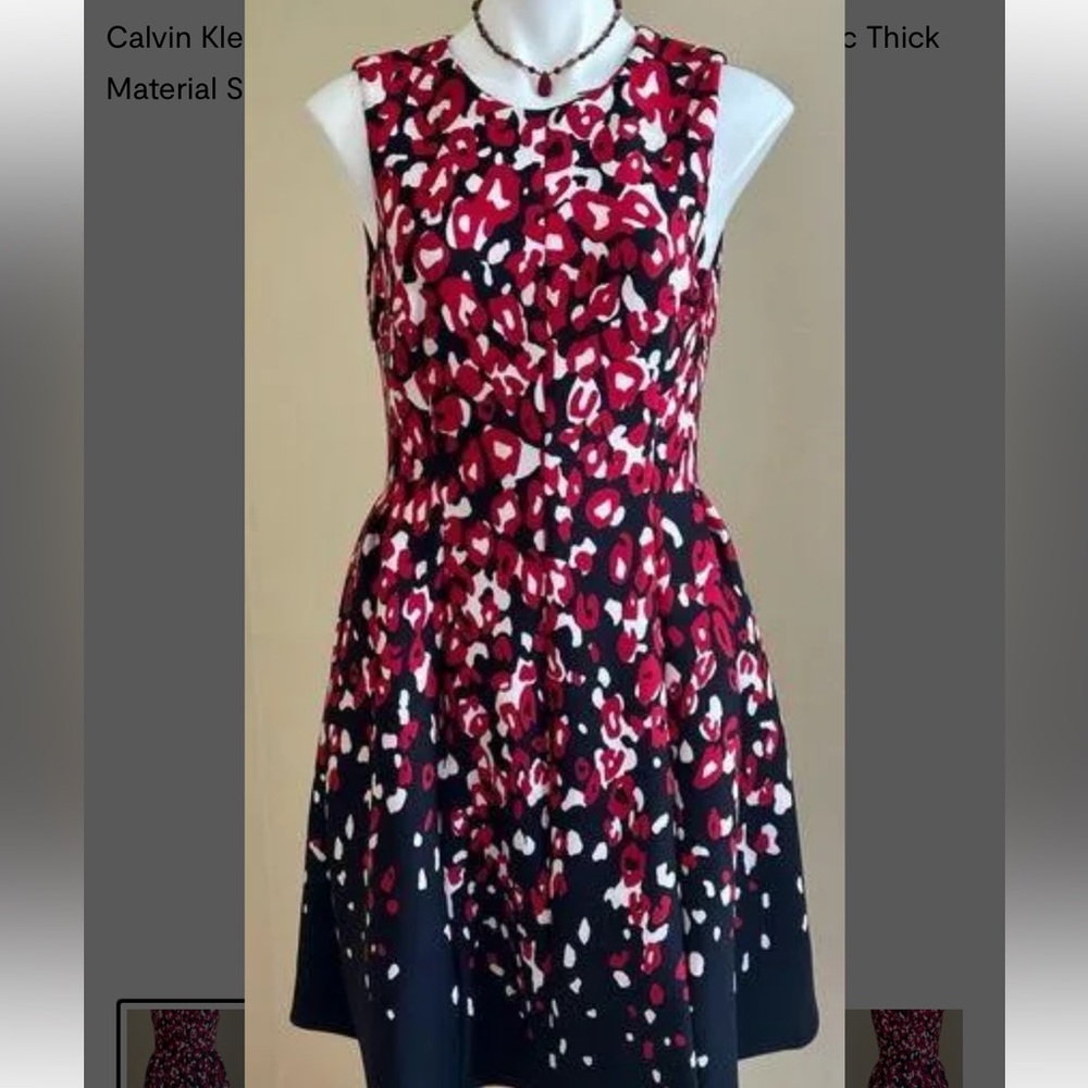 CALVIN KLEIN - WOMEN’S RED, BLACK & WHITE ANIMAL PRINT DRESS - THICK FABRIC